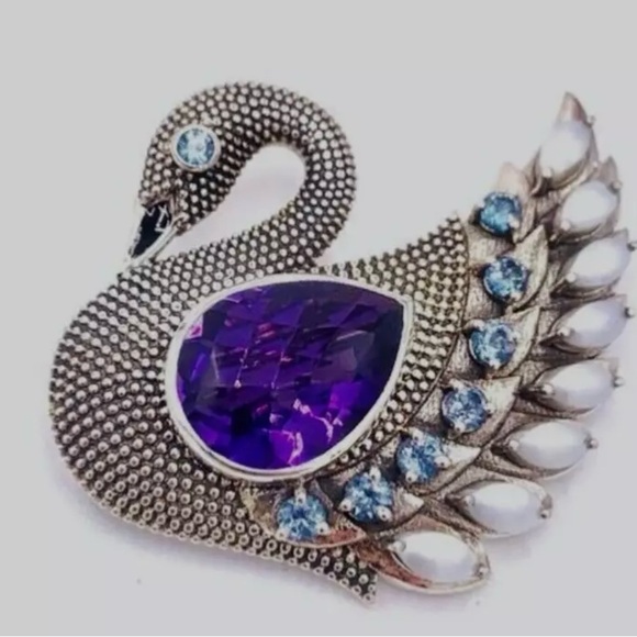 🌟NICKY BUTLER 925 Sterling Silver Purple Quartz Doublet Swan Pin Brooch NEW NB - Picture 3 of 11